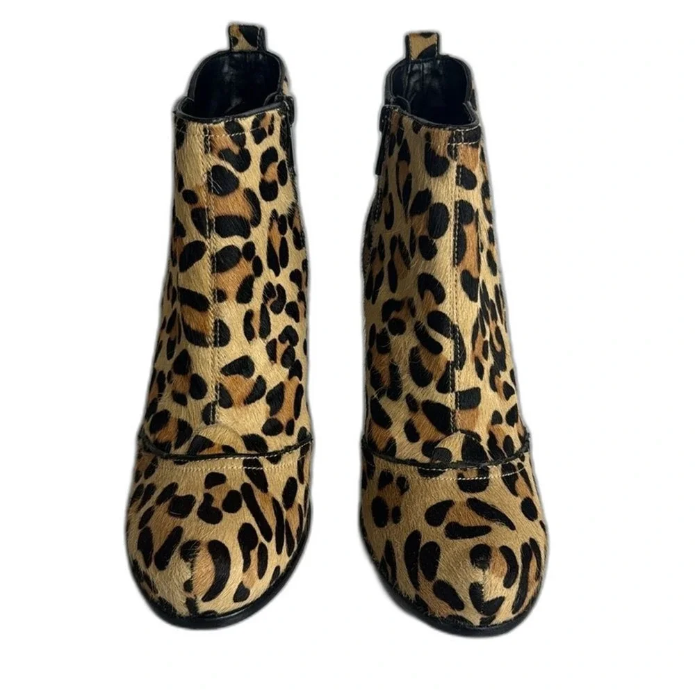 Beverly Feldman Women's Leopard Print Calf Hair Ankle Boots Size 9M